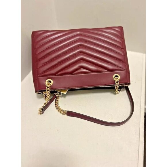 Michael kors Chain Strap Tote Shoulder Handbag Womens Oxblood Leather Zip-Up - Picture 5 of 8